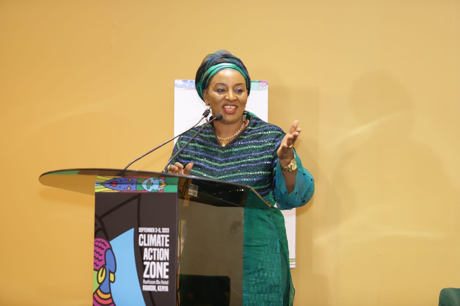 Dr Sheila Ochugboju, the Alliance for Science Executive Director, addressing participants at the Climate Action Zone.